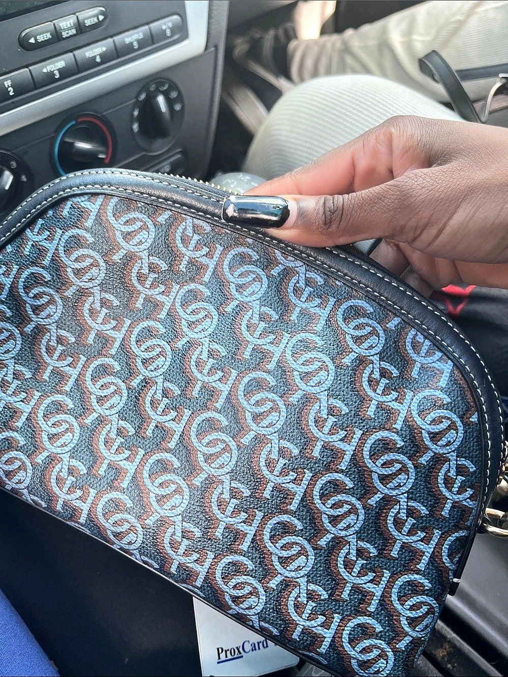 Coach Patterned Cosmetic Bag in Blue & Brown